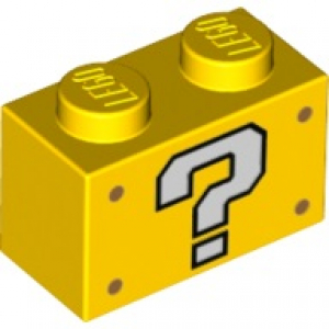 LEGO® Brick 1x2 with White Question Mark Pattern