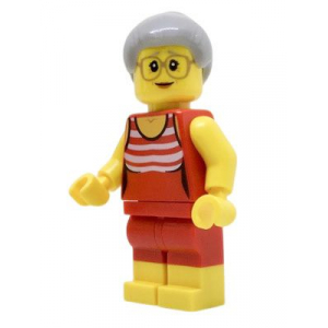 LEGO® Minifigure Beachgoer Gray Female Hair and Red