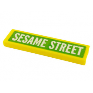 LEGO® Tile 1x4 with White Sesame Street on Lime