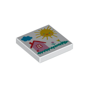 LEGO® Tile 2x2 with Groove with Drawing of Cloud Sun House