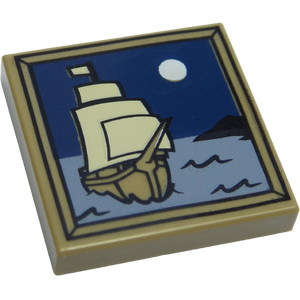 LEGO® Tile 2x2 with Groove with Sailing Ship and Moon Patter