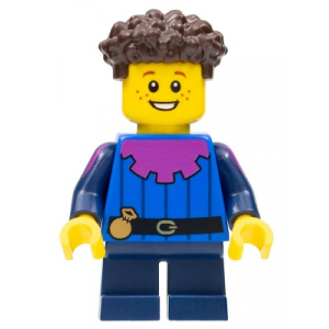 LEGO® Peasant - Child Dark Blue Short Legs Dark Brown Coiled