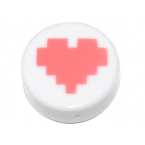 LEGO® Tile Round 1x1 with Coral Pixelated Heart Pattern