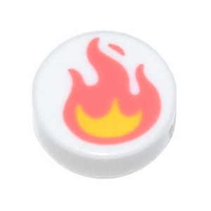 LEGO® Tile Round 1x1 with Coral and Yellow Flame Pattern