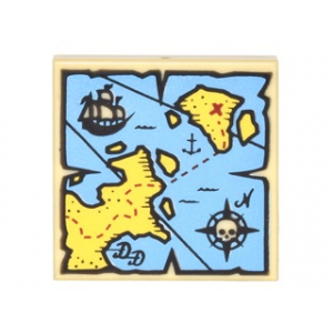 LEGO® Tile 2x2 with Groove with Map Blue Water