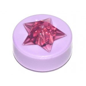 LEGO® Tile Round with Raised Trans-Dark Pink Star Pattern