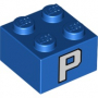 LEGO® Brick 2x2 with Letter P Pattern on Two Sides